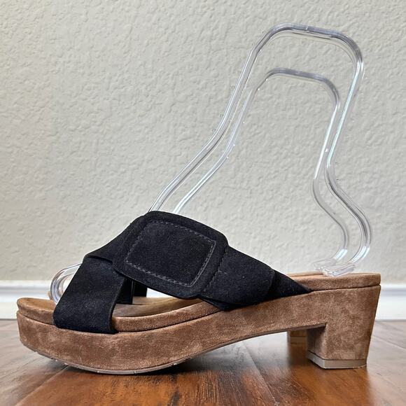 PEDRO GARCIA Sandals Black Suede Platform Slide Criss Cross - Picture 4 of 10